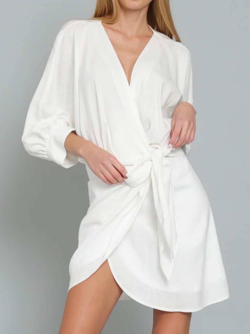 AAKAA Dress Dolman Sleeve Wrap Mini Cover Up Size Medium Linen Blend